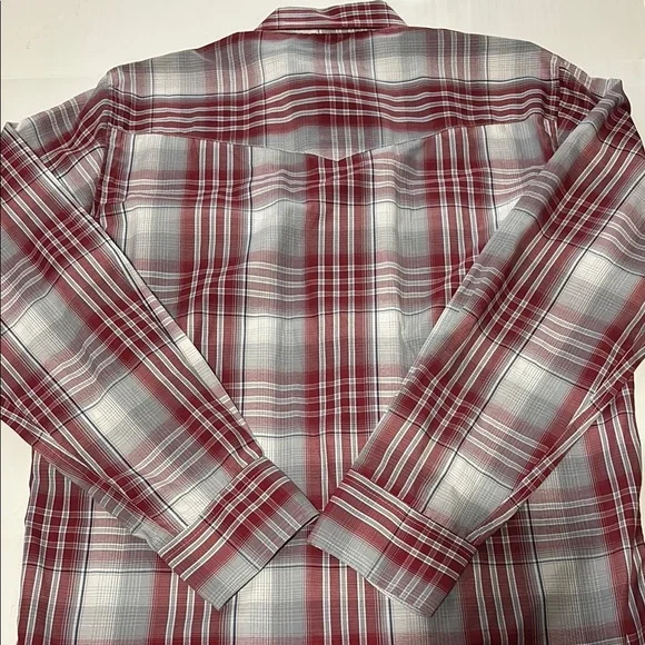 Men’s Red and Gray Pearl Snap Plaid Shirt - Picture 3 of 3